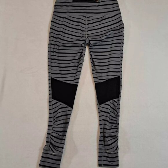 Athleta Running Leggings Black Gray Striped‎ XS Womens Workout Yoga - Picture 2 of 12